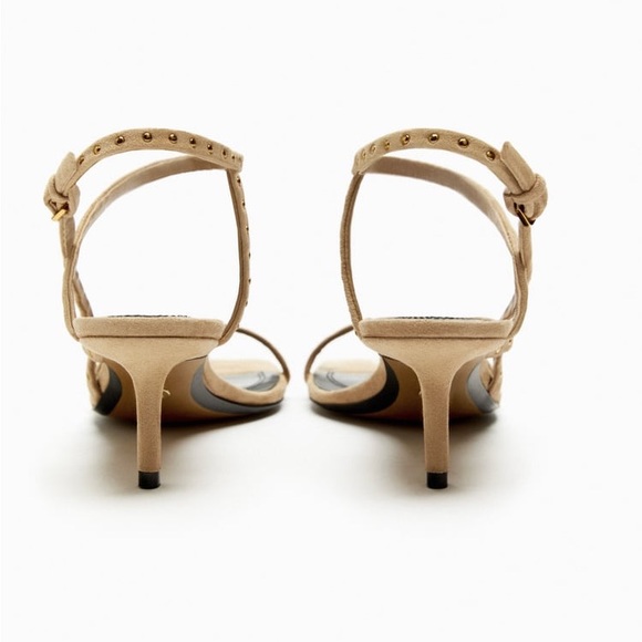 Zara Sandy Brown Studded Heeled Suede Sandals - Picture 8 of 9